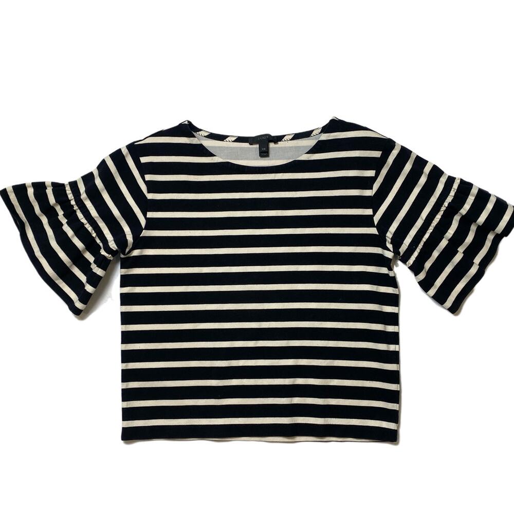 J Crew Striped Top with Ruffle Sleeve Size XXS